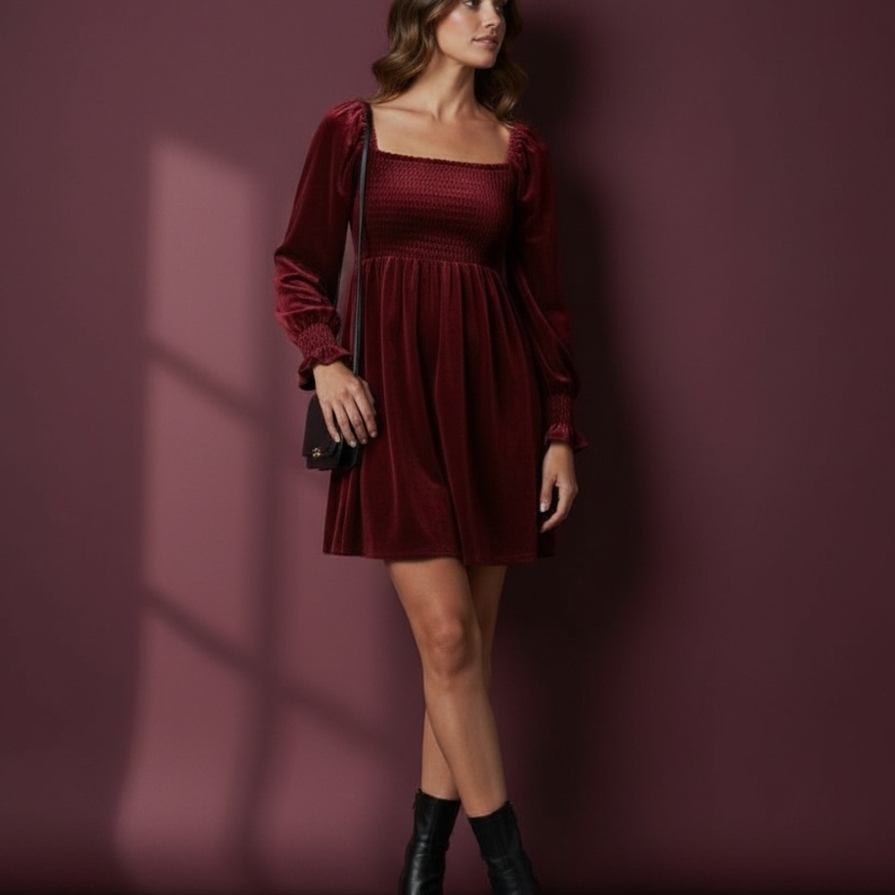 Celebrity Pink Velvet Burgundy Midi Dress - Picture 4 of 6